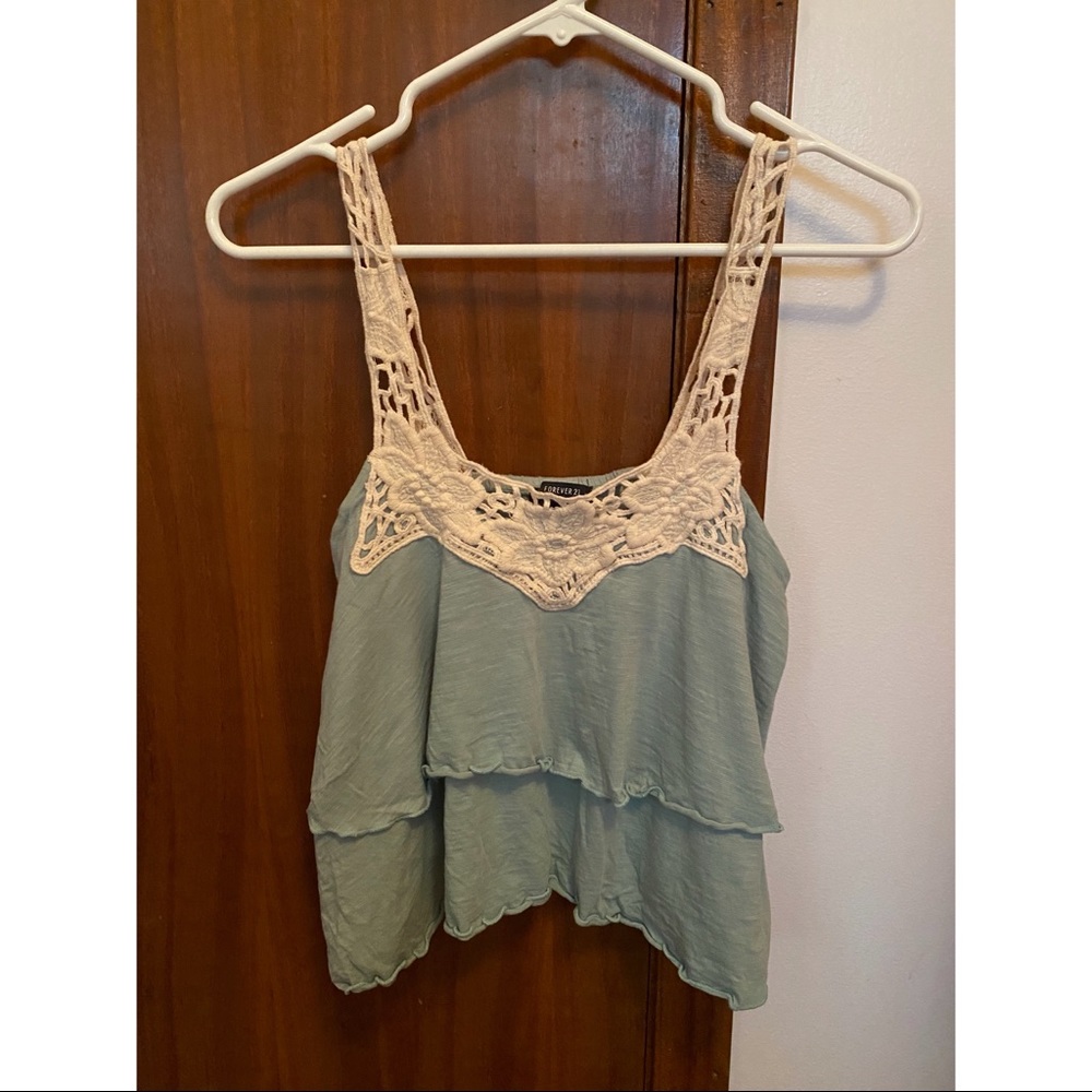 Forever 21 Blue Ruffled Crop Top with Open Back